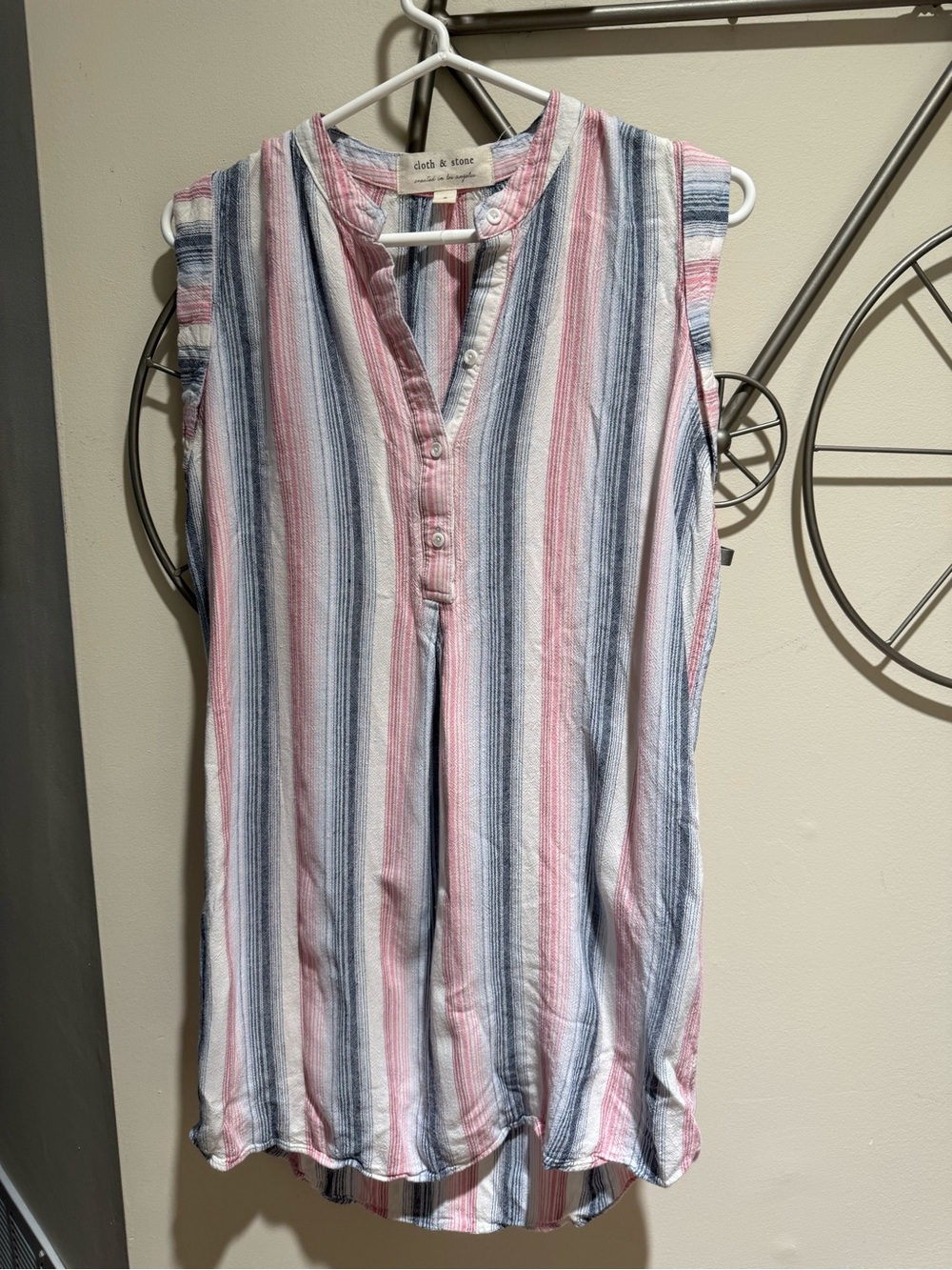 Cloth & Stone Anthropologie Linen Blend Striped Ruffle Sleeve Tunic Top Size S